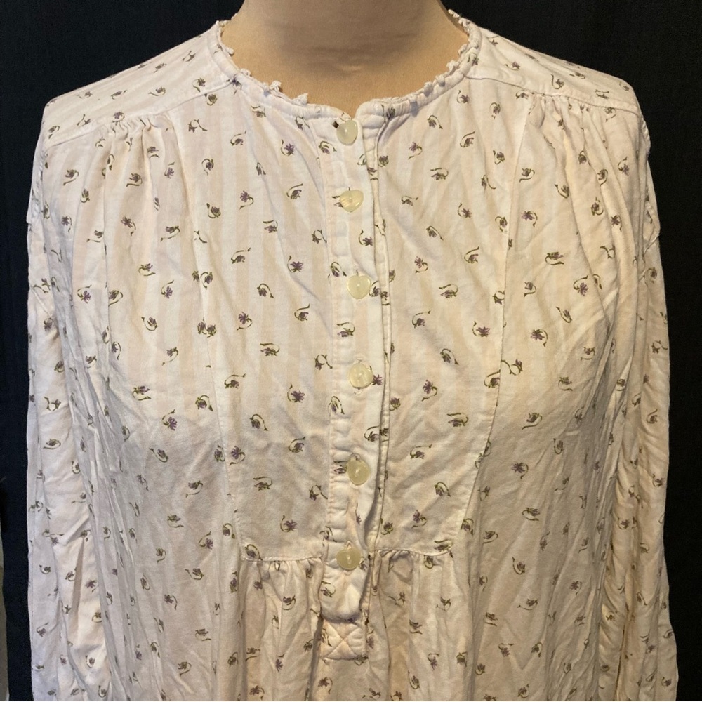 Vintage Crabtree & Evelyn 100% Cotton Knit Nightgown w/Purple Flowers - Picture 3 of 12